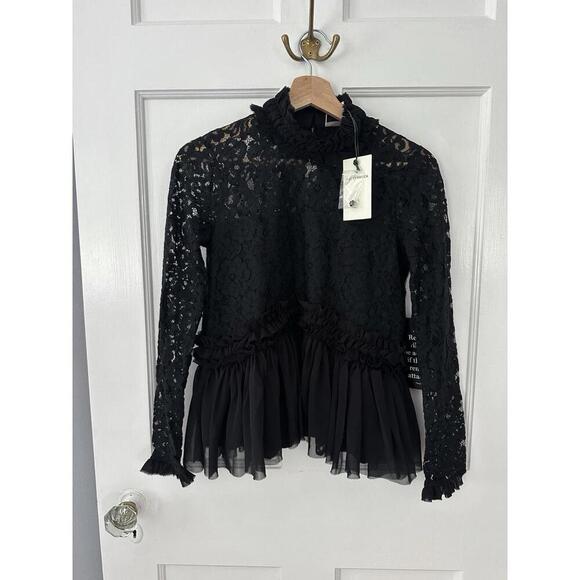 TUCKERNUCK Myla Black Lace Long Sleeve Blouse Top NWT Extra Small XS - Picture 2 of 6